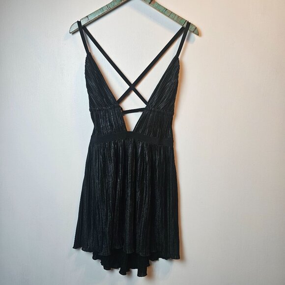 Dannijo All Over Pleated Noir Plunge Neck Mini Dress, USA Made, Med, NWT - Picture 4 of 9